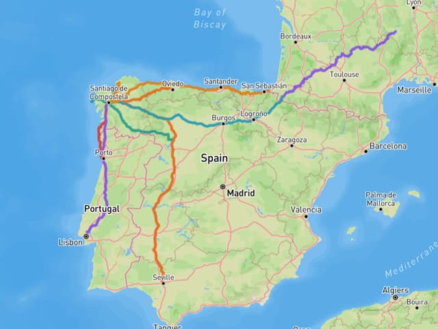 The Camino de Santiago is a network of routes across Spain, Portugal, and France, all leading to Santiago de Compostela