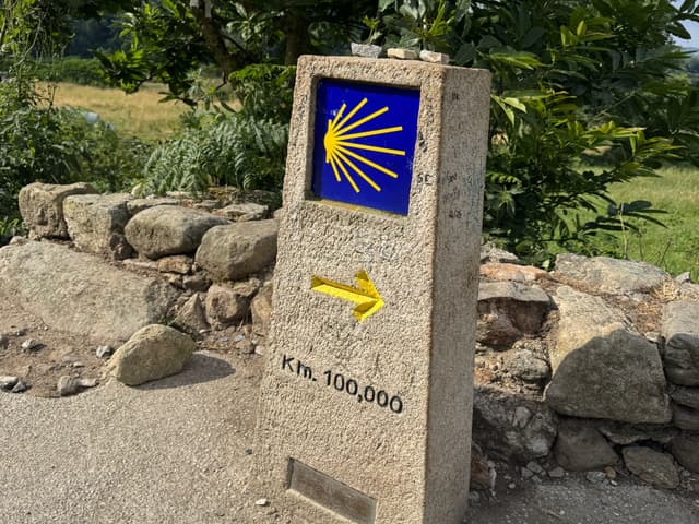 Yellow arrows painted on stone mark the way for pilgrims on every Camino de Santiago route